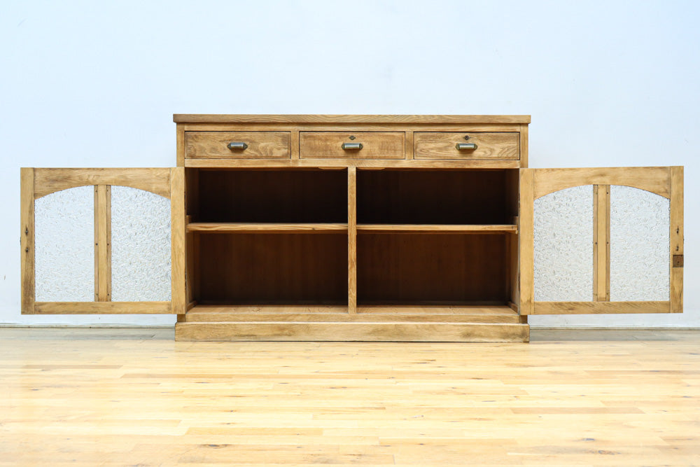 花模様のプレスガラスが可愛らしい木地色のガラスケース　BB3149