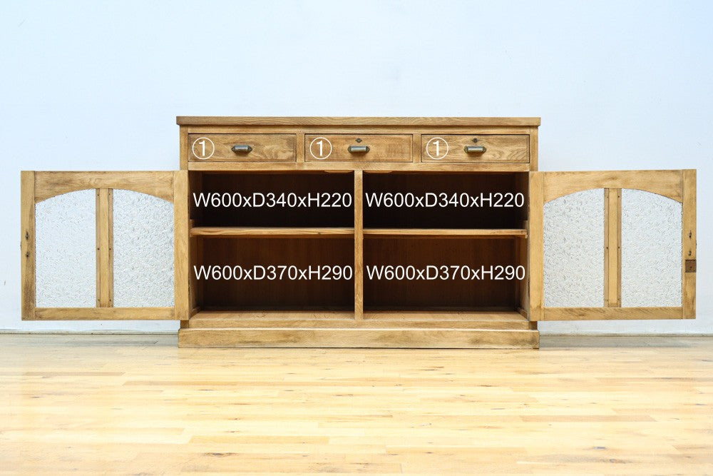 花模様のプレスガラスが可愛らしい木地色のガラスケース　BB3149