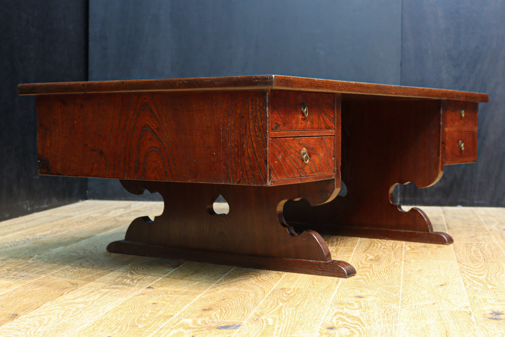 江戸時代！！天板両端に小引き出しを備えたケヤキ文机 BB3159 – 古福庵