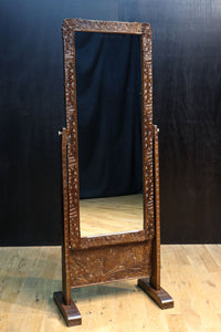 桜模様で飾られた美しい軽井沢彫りの姿見　BB3160