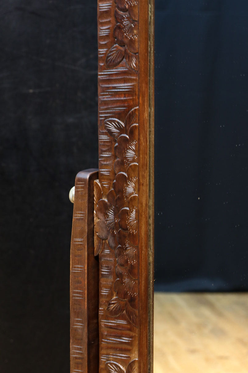 桜模様で飾られた美しい軽井沢彫りの姿見　BB3160