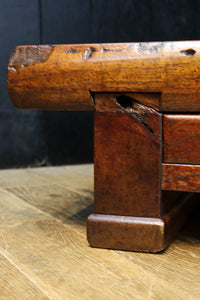 味わいが滲む欅一枚板の貫禄漂う両面使い文机　BB3167