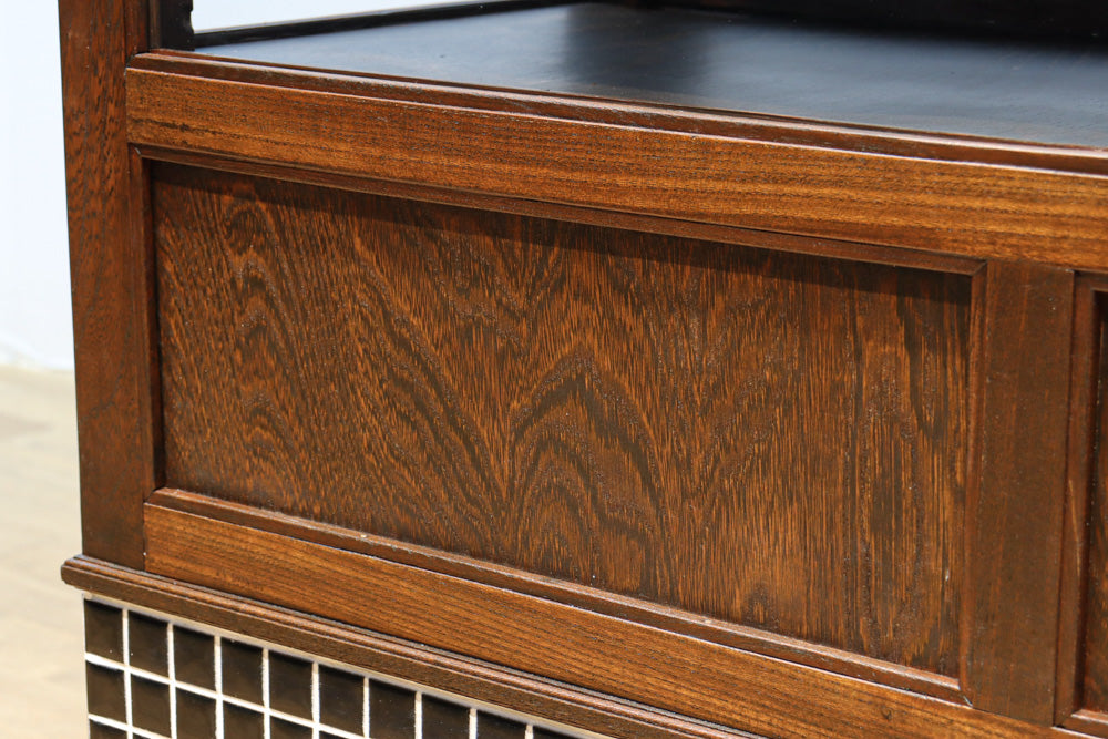 昭和レトロ!! タイルの細工がお洒落なオークガラスケース　BB3237