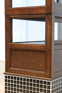 昭和レトロ!! タイルの細工がお洒落なオークガラスケース　BB3237