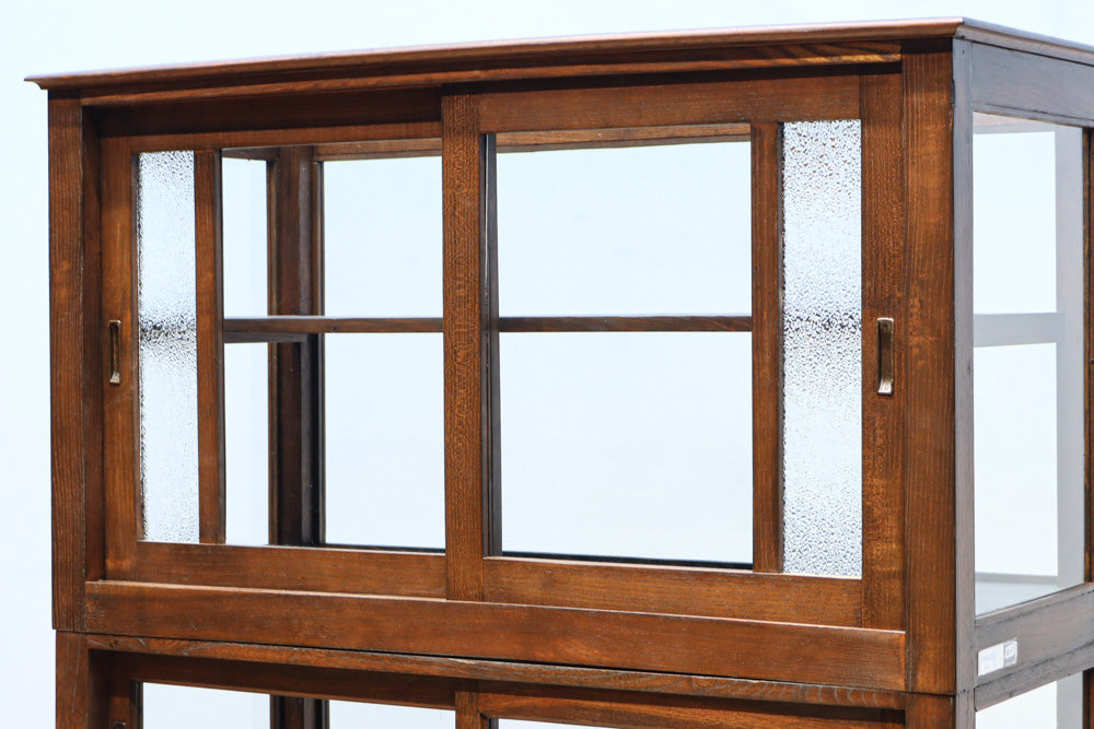 昭和レトロ!! タイルの細工がお洒落なオークガラスケース　BB3237