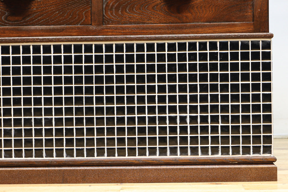 昭和レトロ!! タイルの細工がお洒落なオークガラスケース　BB3237