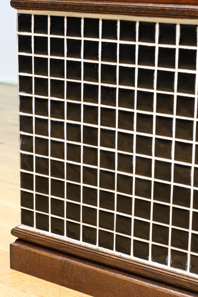 昭和レトロ!! タイルの細工がお洒落なオークガラスケース　BB3237