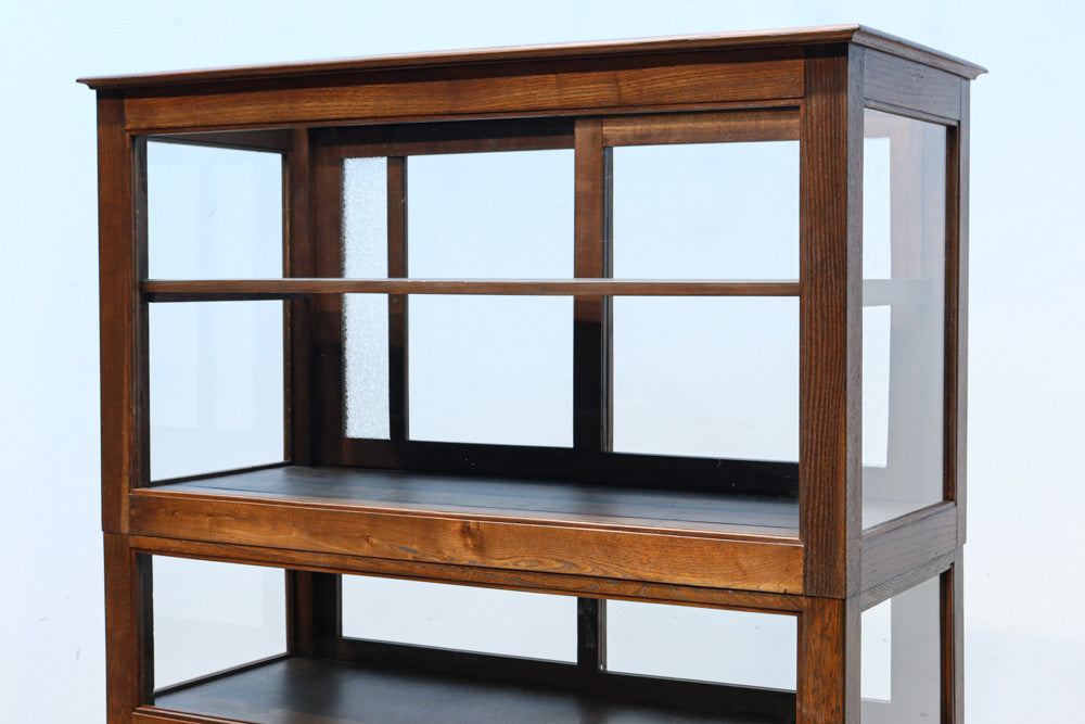 昭和レトロ!! タイルの細工がお洒落なオークガラスケース　BB3237