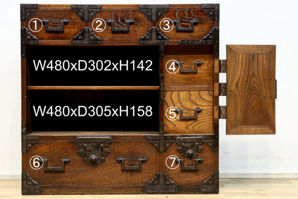 江戸時代!! 上品な欅杢目の流れる品格漂う酒田帳場箪笥　BB3250