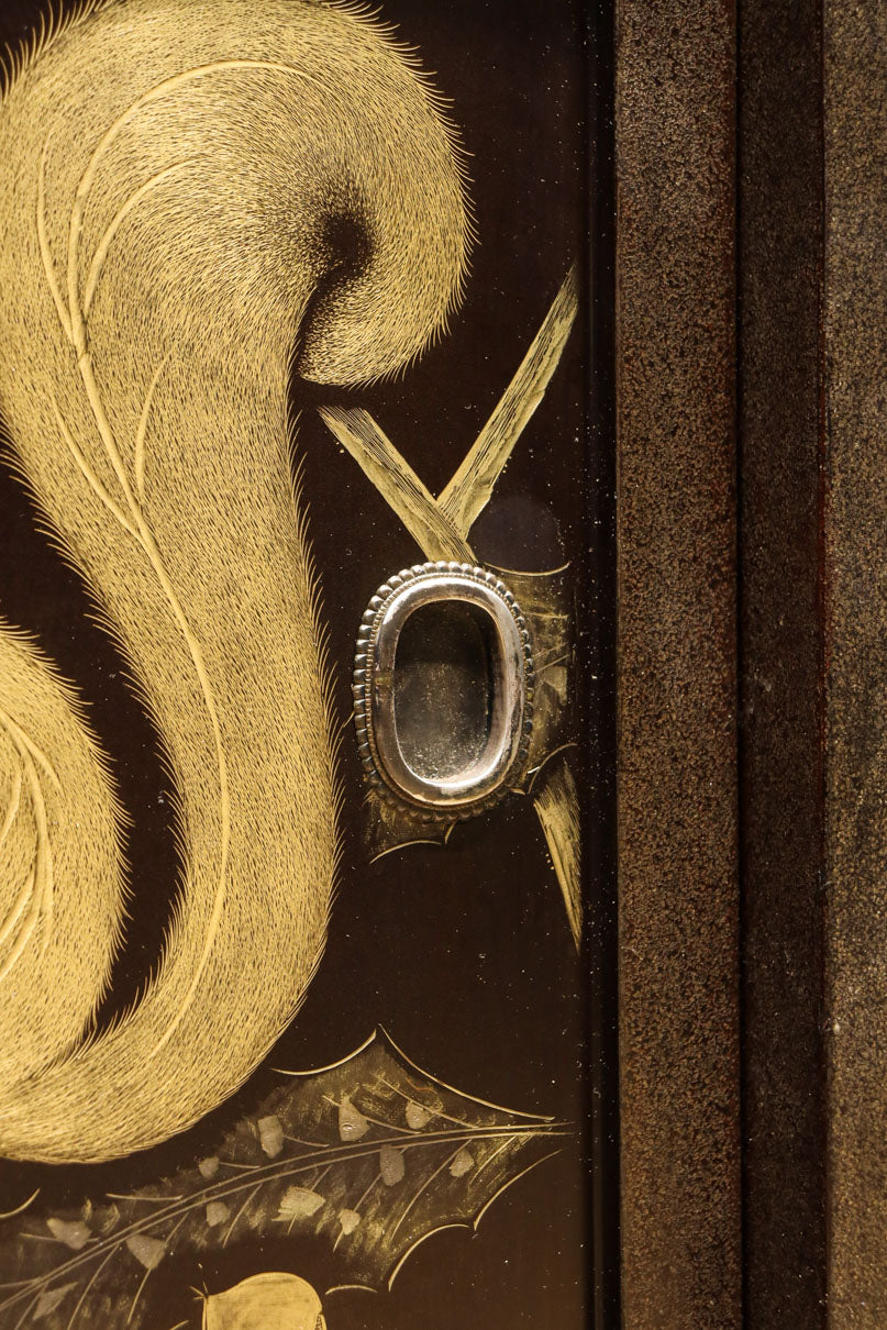 角野岩次作 栗鼠の美しい描写に和の趣き漂う素敵な飾り棚　BB3321