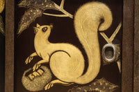 角野岩次作 栗鼠の美しい描写に和の趣き漂う素敵な飾り棚　BB3321