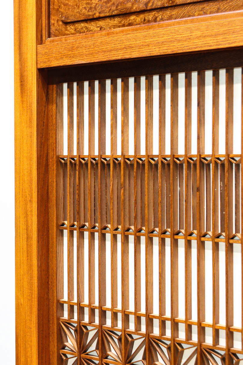 極上けやき珠杢!! 組子入り建具を備えた和の趣き溢れる重厚な衝立　BB3323