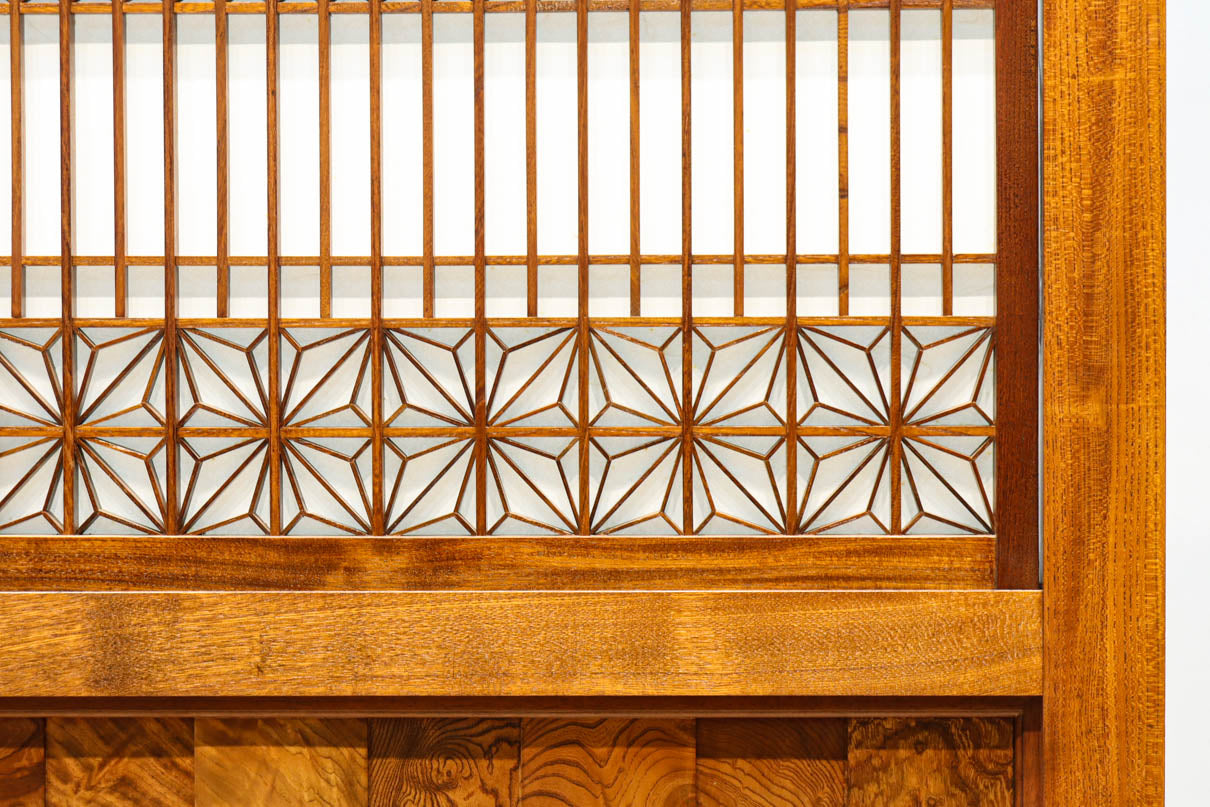 極上けやき珠杢!! 組子入り建具を備えた和の趣き溢れる重厚な衝立　BB3323