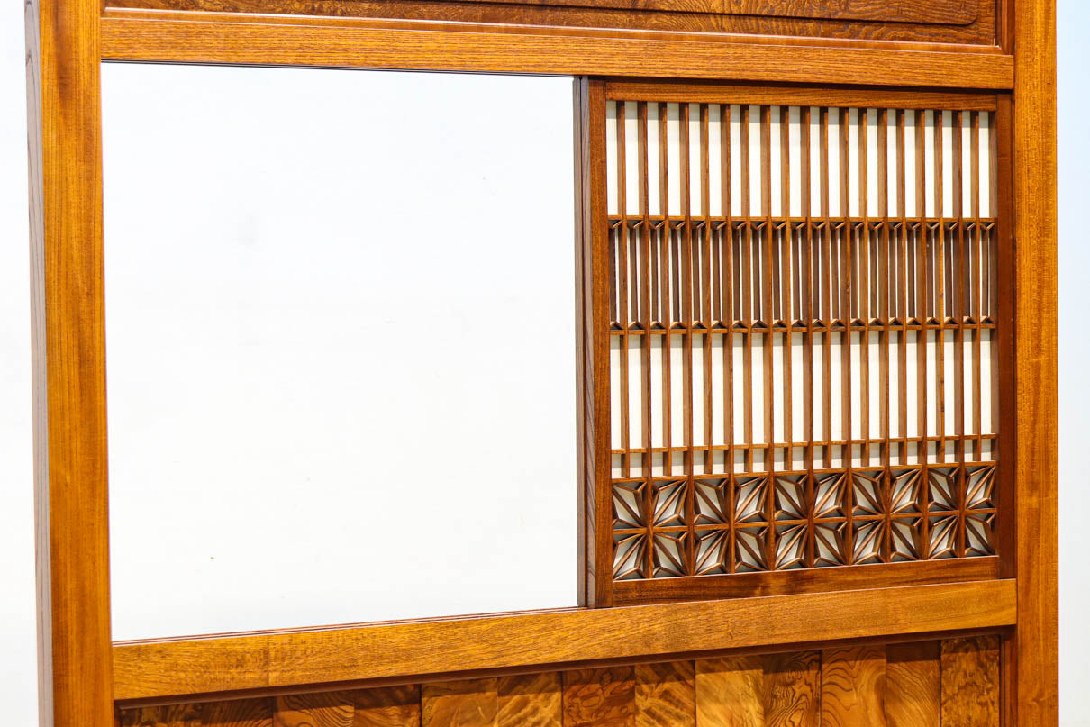 極上けやき珠杢!! 組子入り建具を備えた和の趣き溢れる重厚な衝立　BB3323