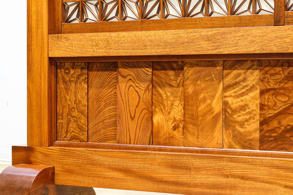 極上けやき珠杢!! 組子入り建具を備えた和の趣き溢れる重厚な衝立　BB3323