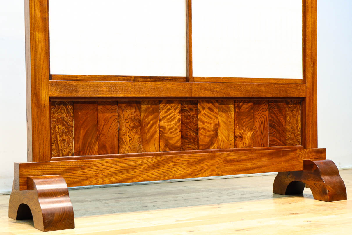 極上けやき珠杢!! 組子入り建具を備えた和の趣き溢れる重厚な衝立　BB3323