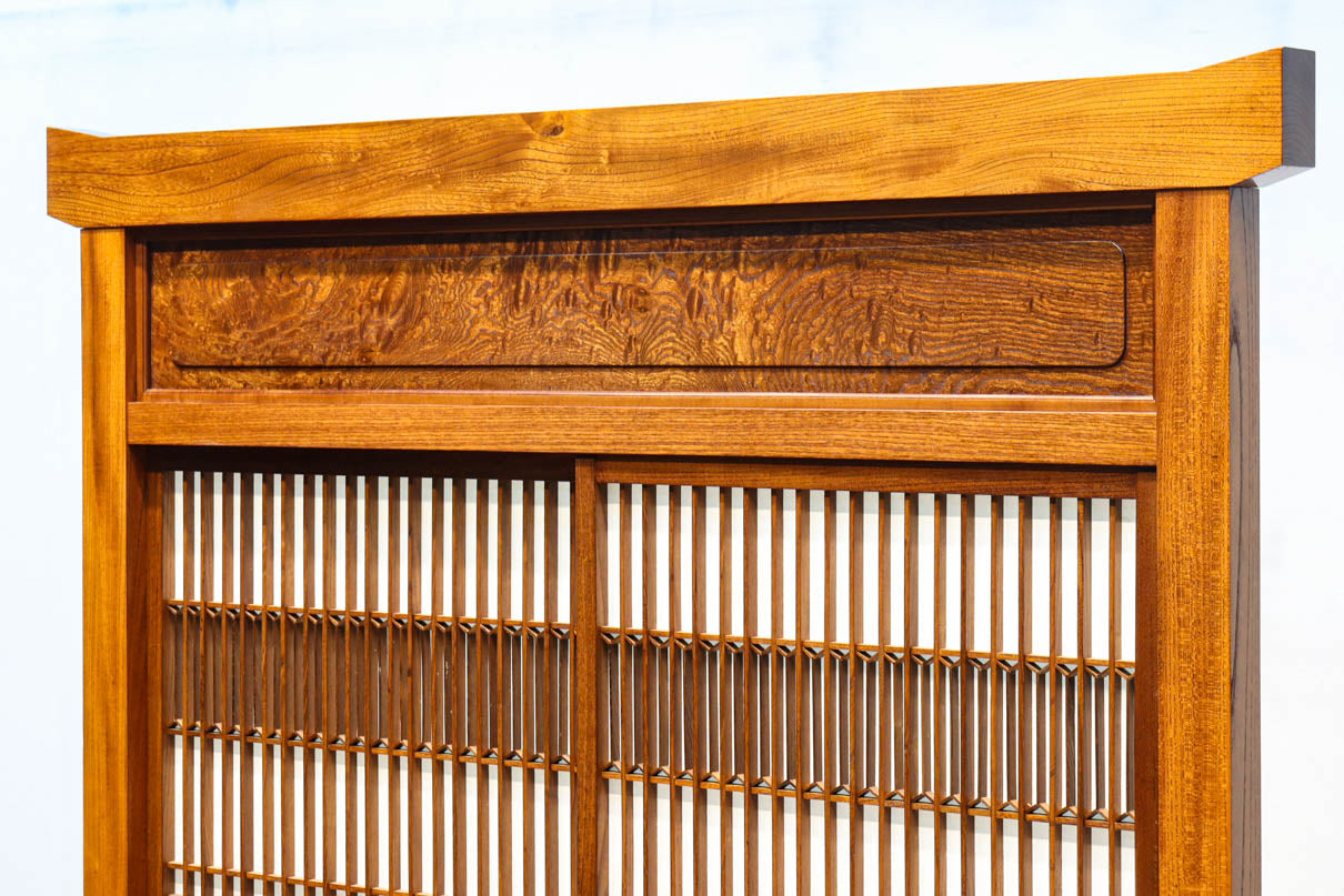 極上けやき珠杢!! 組子入り建具を備えた和の趣き溢れる重厚な衝立　BB3323