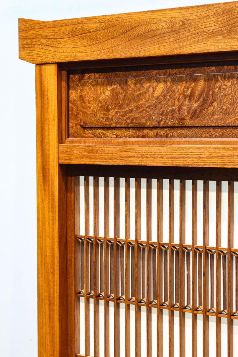 極上けやき珠杢!! 組子入り建具を備えた和の趣き溢れる重厚な衝立　BB3323