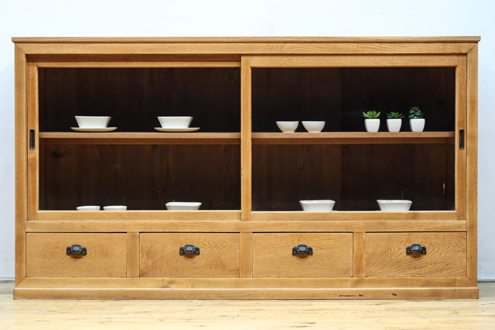 温もり溢れる木地色のオークレトロガラスケース　BB3383