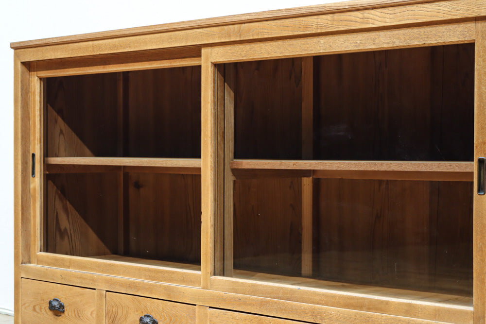 温もり溢れる木地色のオークレトロガラスケース　BB3383