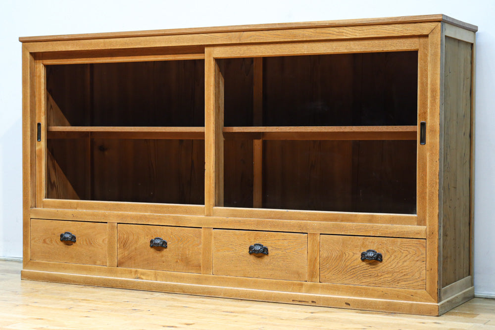 温もり溢れる木地色のオークレトロガラスケース　BB3383