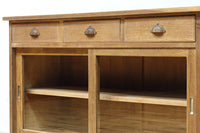 幅1215ミリ 引き出しが上部にある木地色の柔らかな色彩のレトロガラスケース　BB3432