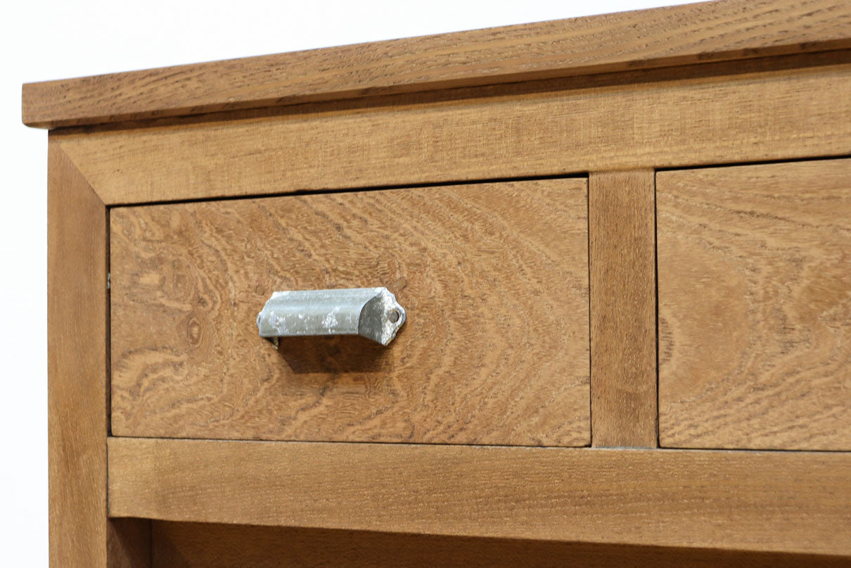 稀少‼︎ 温かみのある木地色に引き出しを上下に備えたレトロオークガラスケース　BB3450