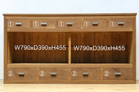 稀少‼︎ 温かみのある木地色に引き出しを上下に備えたレトロオークガラスケース　BB3450