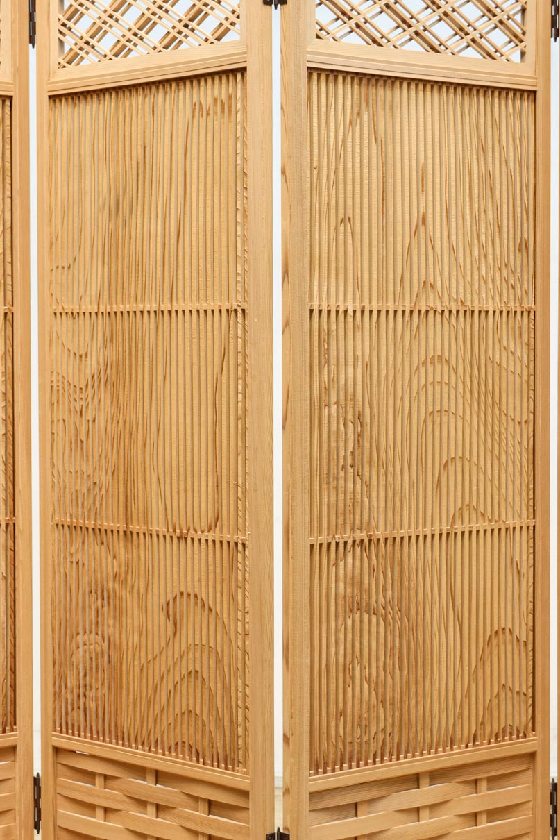 綺麗な杢目模様を作る格子造りの四つ折り衝立　DC8478