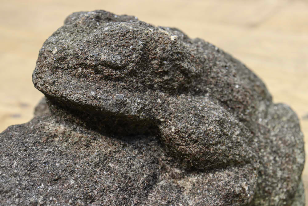 丸みを帯びて風情ある親子カエルの石像 　DC4538