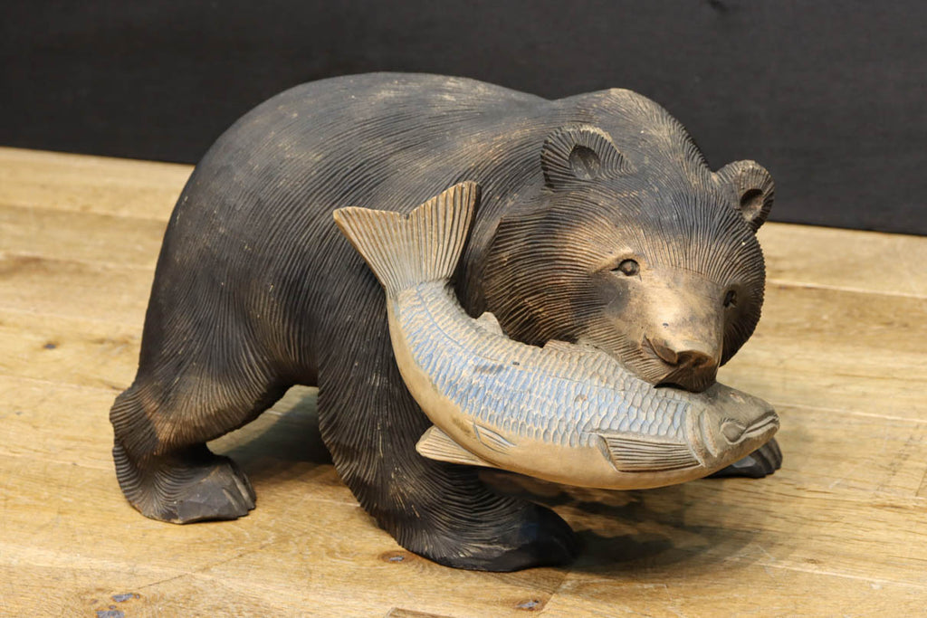 木彫り熊 京作 作家作品 クマ くま 置物 繊細な彫刻 大きめ - 工芸品