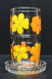 華やかな花柄模様のコ－スタ－付きレトログラス　DC5333　在庫4セット