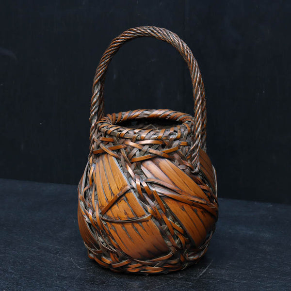 アンテーク編み籠竹大きいサイズ 2個セット 竹ビク 小型 竹魚籠 レトロ アンティーク [TI] : エナ