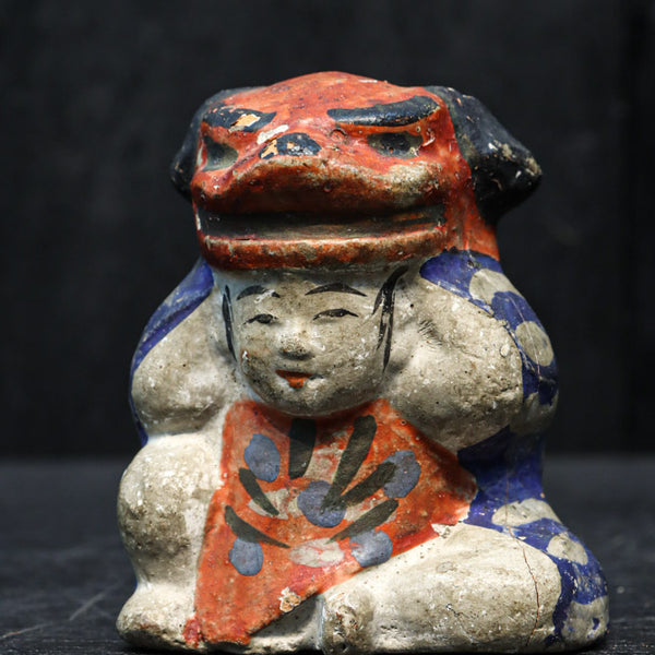 味わい深い色彩の小さな獅子舞の土人形 DC7750 – 古福庵