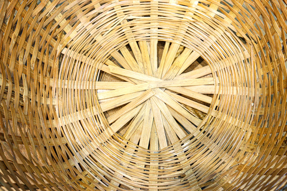 レトロな雰囲気ある竹編みの吊り丸カゴ　DC7843