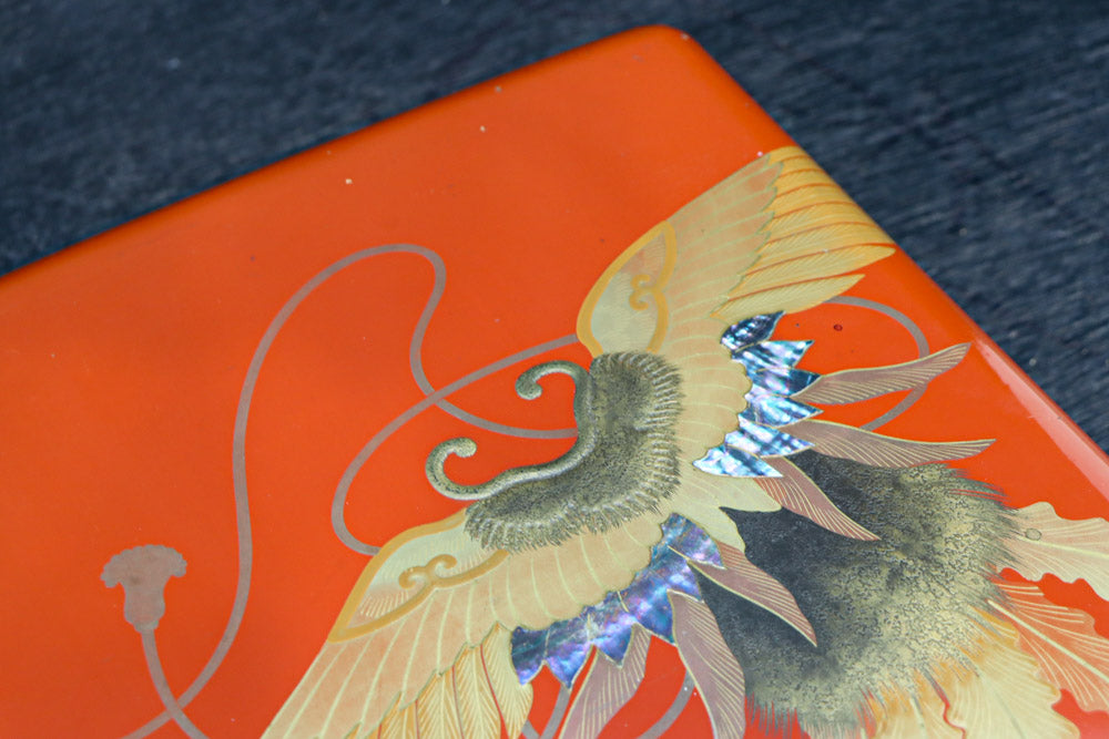 見事な蒔絵の朱漆の小箱　DC7857