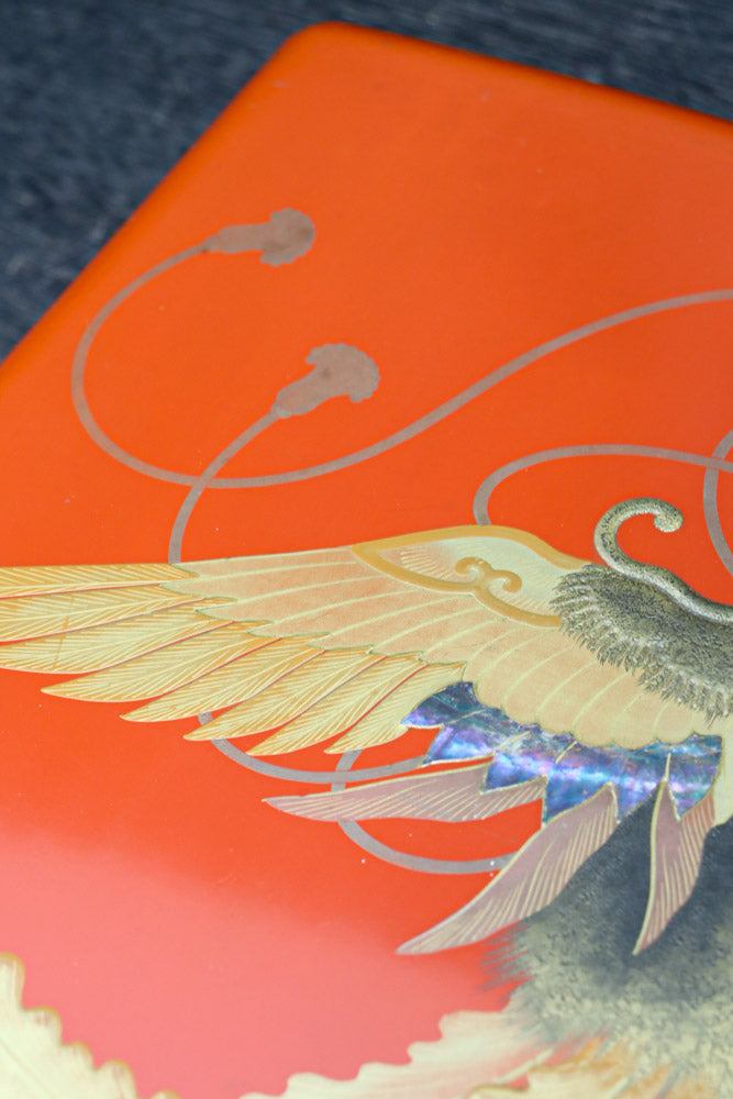 見事な蒔絵の朱漆の小箱　DC7857