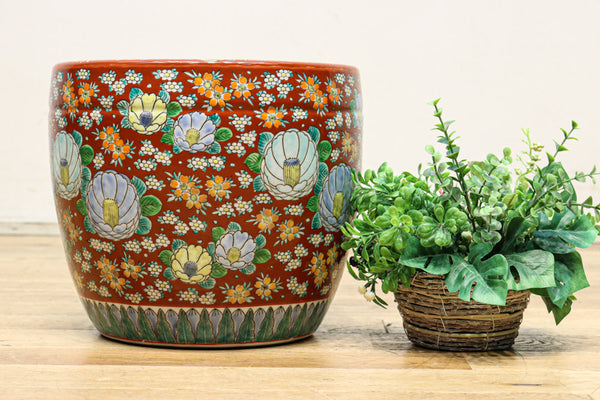 大きな花模様が華やかな中型火鉢　DC8032