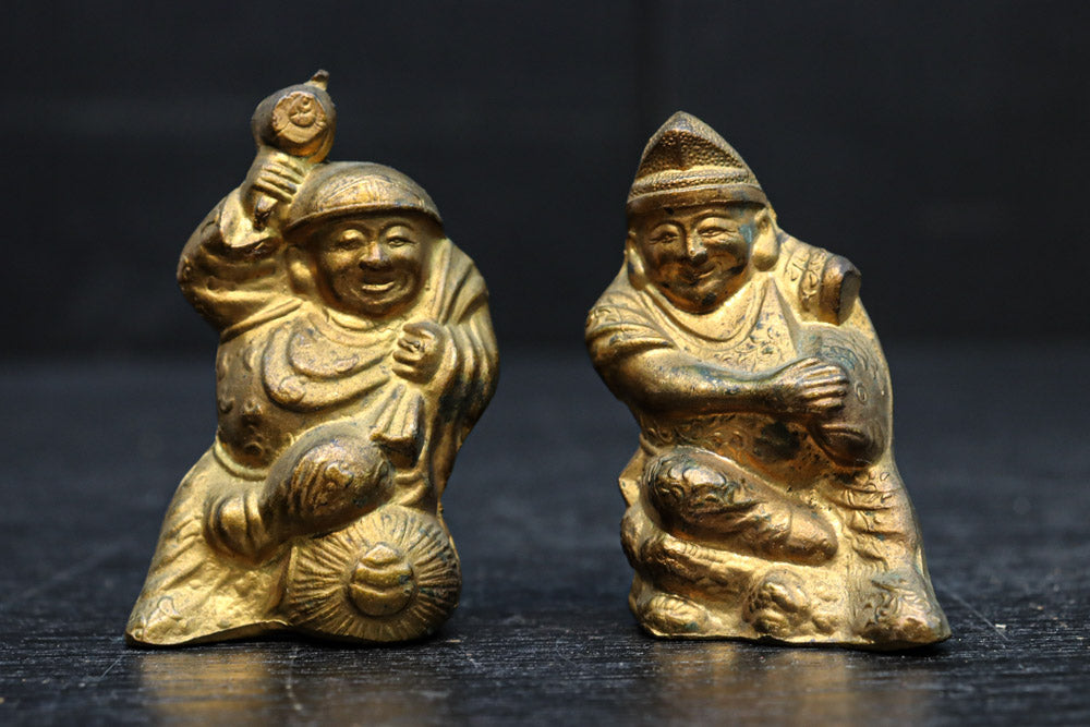 小振りサイズ!! 金色に彩られた恵比須様と大黒様のセット　DC8070　在庫2体1組