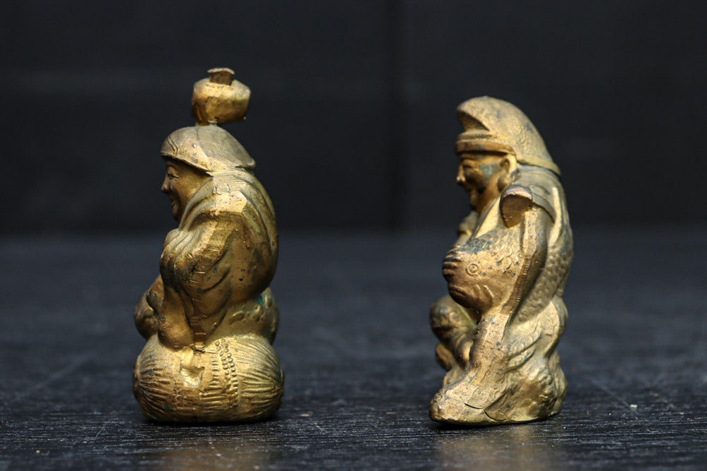 小振りサイズ!! 金色に彩られた恵比須様と大黒様のセット　DC8070　在庫2体1組