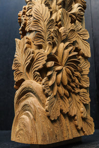 菊の葉と花が細やかに彫り描かれた彫刻梁飾り　DC8074bc　在庫(b:1 c:1)枚