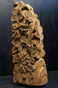 菊の葉と花が細やかに彫り描かれた彫刻梁飾り　DC8074bc　在庫(b:1 c:1)枚