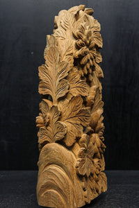 菊の葉と花が細やかに彫り描かれた彫刻梁飾り　DC8074bc　在庫(b:1 c:1)枚