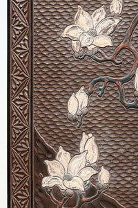 極上!! 雅な色彩で孔雀と鷹を描いた気品漂う衝立　DC8109