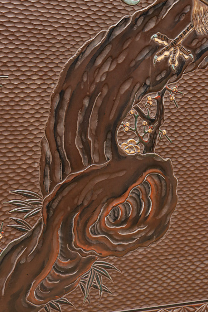 極上!! 雅な色彩で孔雀と鷹を描いた気品漂う衝立　DC8109