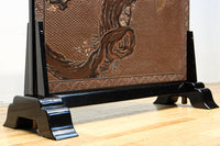 極上!! 雅な色彩で孔雀と鷹を描いた気品漂う衝立　DC8109