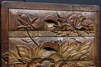 迫力ある花模様が素晴らしい日光彫の小引き出し　DC8113