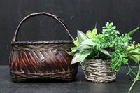 渋みを増した味わい深い竹編みカゴの炭入れ　DC8130