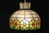 可愛らしい丸い花柄模様が並ぶレトロなステンドグラス電笠　DC8142