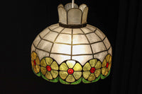 可愛らしい丸い花柄模様が並ぶレトロなステンドグラス電笠　DC8142